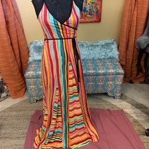 Rainbow - French connection rainbow stripes, maxi dress,
